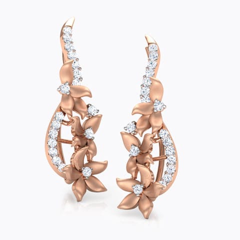 Jonquille Floral Diamond Ear Cuffs Diamond Earrings 18 Karat Rose Gold Jonquille Floral Diamond Ear Cuffs