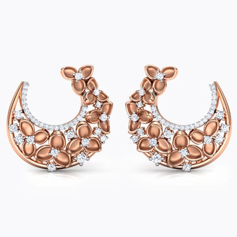 Crescent Bouquet Diamond Chand Bali Diamond Earrings 18 Karat Rose Gold Crescent Bouquet Diamond Chand Bali