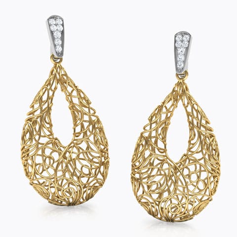 Aquila Trellis Diamond Drop Earrings Diamond Earrings 14 Karat Two Tone Gold Aquila Trellis Diamond Drop Earrings
