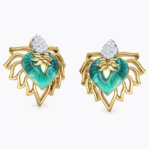 Naaz Chinar Leaf Diamond Stud Earrings Diamond Earrings 18 Karat Yellow Gold Naaz Chinar Leaf Diamond Stud Earrings