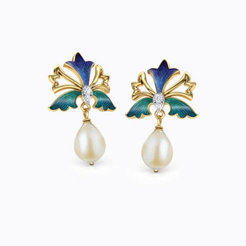 Zahra Iris Pearl Drop Earrings Diamond,Gemstone Earrings 18 Karat Yellow Gold Zahra Iris Pearl Drop Earrings