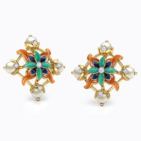 Adah Lily Pearl Stud Earrings Diamond,Gemstone Earrings 18 Karat Yellow Gold Adah Lily Pearl Stud Earrings