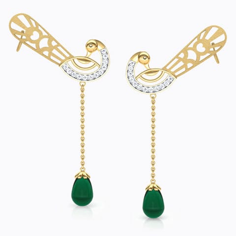 Navilu Plumage Gemstone Ear Cuffs Diamond,Gemstone Earrings 18 Karat Yellow Gold Navilu Plumage Gemstone Ear Cuffs
