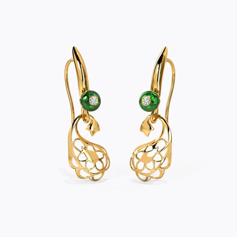 Intricate Paisley Gemstone Drop Earrings Diamond,Gemstone Earrings 18 Karat Yellow Gold Intricate Paisley Gemstone Drop Earrings