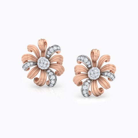Daisy Bloom Diamond Stud Earrings Diamond Earrings 14 Karat Rose Gold Daisy Bloom Diamond Stud Earrings