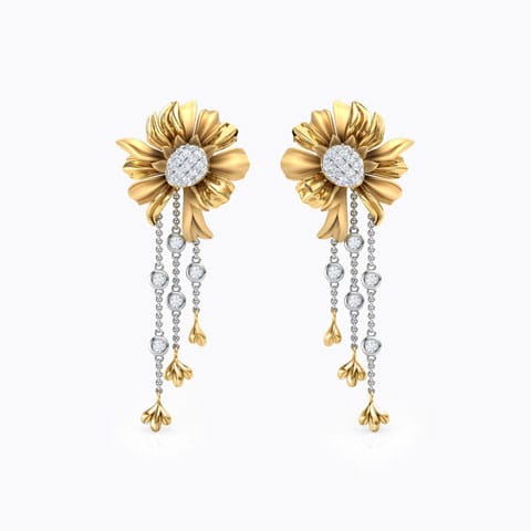 Aster Bloom Diamond Drop Earrings Diamond Earrings 14 Karat Two Tone Gold Aster Bloom Diamond Drop Earrings