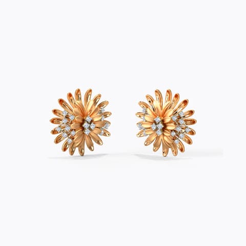 Zinnia Bloom Diamond Stud Earrings Diamond Earrings 18 Karat Two Tone Gold Zinnia Bloom Diamond Stud Earrings