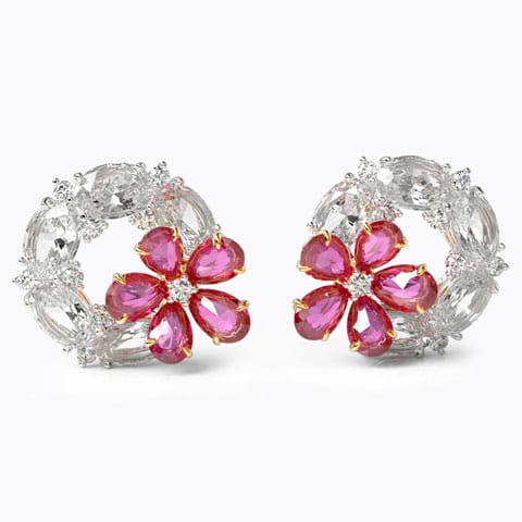 Faiza Flora Gemstone Stud Earrings Diamond,Gemstone Earrings 18 Karat Two Tone Gold Faiza Flora Gemstone Stud Earrings