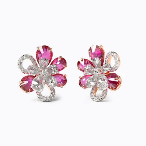 Inaya Bloom Gemstone Stud Earrings Diamond,Gemstone Earrings 18 Karat Two Tone Gold Inaya Bloom Gemstone Stud Earrings