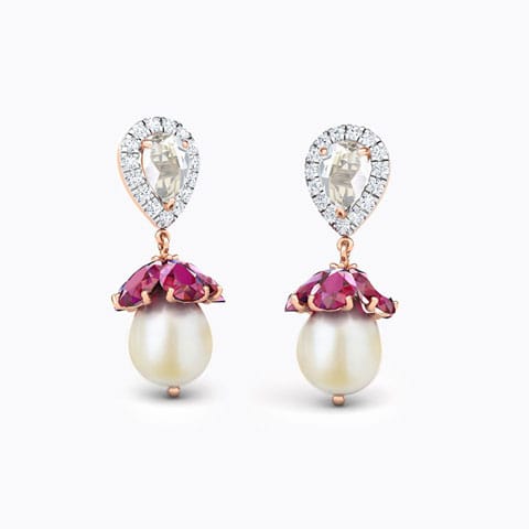 Afsa Flora Gemstone Drop Earrings Diamond,Gemstone Earrings 18 Karat Rose Gold Afsa Flora Gemstone Drop Earrings