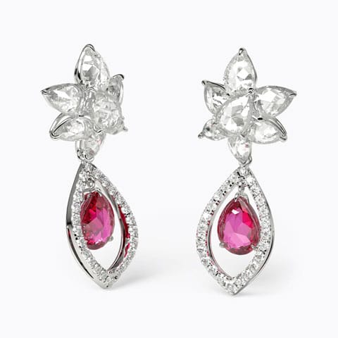 Inara Floret Gemstone Drop Earrings Diamond,Gemstone Earrings 18 Karat White Gold Inara Floret Gemstone Drop Earrings