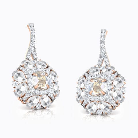 Yasmin Floret Gemstone Drop Earrings Diamond,Gemstone Earrings 18 Karat Rose Gold Yasmin Floret Gemstone Drop Earrings