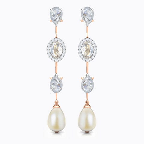 Adeeba Floret Gemstone Drop Earrings Diamond,Gemstone Earrings 18 Karat Rose Gold Adeeba Floret Gemstone Drop Earrings