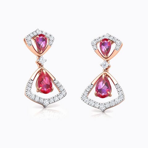 Arwa Floret Gemstone Drop Earrings Diamond,Gemstone Earrings 18 Karat Rose Gold Arwa Floret Gemstone Drop Earrings