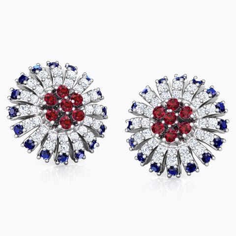 Nitya Vibrant Gemstone Stud Earrings Diamond,Gemstone Earrings 18 Karat White Gold Nitya Vibrant Gemstone Stud Earrings
