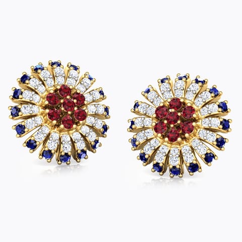 Nitya Vibrant Gemstone Stud Earrings Diamond,Gemstone Earrings 18 Karat Yellow Gold Nitya Vibrant Gemstone Stud Earrings