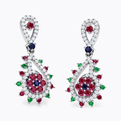 Pia Vibrant Gemstone Drop Earrings Diamond,Gemstone Earrings 18 Karat White Gold Pia Vibrant Gemstone Drop Earrings