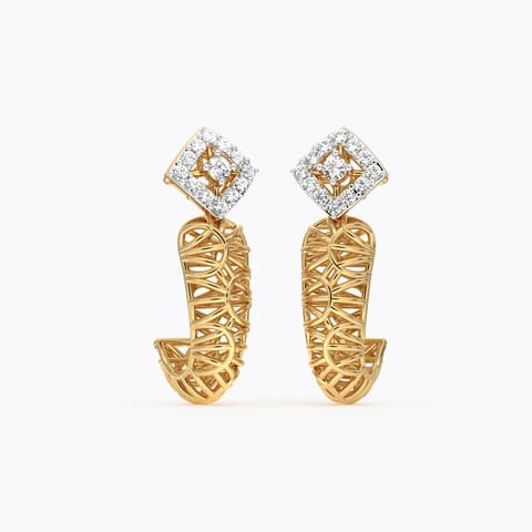 Quad Mesh Diamond Hoop Earrings Diamond Earrings 18 Karat Yellow Gold Quad Mesh Diamond Hoop Earrings