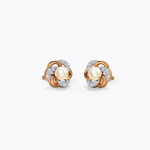Efface Pearl Stud Earrings Diamond,Gemstone Earrings 18 Karat Rose Gold Efface Pearl Stud Earrings