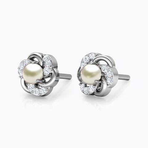 Efface Pearl Stud Earrings Diamond,Gemstone Earrings 14 Karat White Gold Efface Pearl Stud Earrings