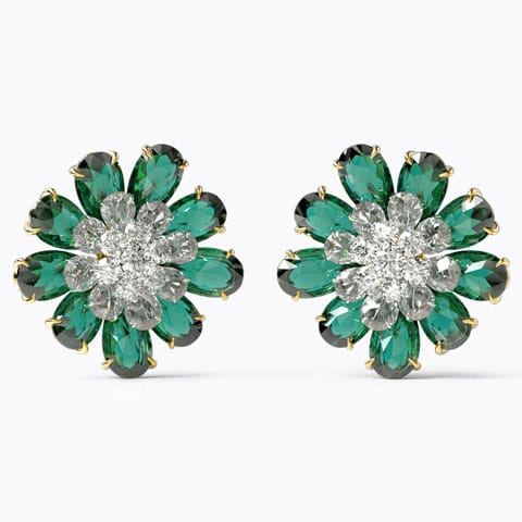 Zoha Bloom Gemstone Stud Earrings Diamond,Gemstone Earrings 18 Karat Two Tone Gold Zoha Bloom Gemstone Stud Earrings