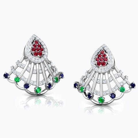 Advika Vibrant Gemstone Drop Earrings Diamond,Gemstone Earrings 14 Karat White Gold Advika Vibrant Gemstone Drop Earrings