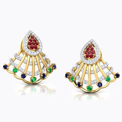 Advika Vibrant Gemstone Drop Earrings Diamond,Gemstone Earrings 14 Karat Yellow Gold Advika Vibrant Gemstone Drop Earrings