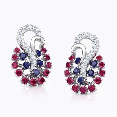 Mishti Vibrant Gemstone Stud Earrings Diamond,Gemstone Earrings 14 Karat White Gold Mishti Vibrant Gemstone Stud Earrings