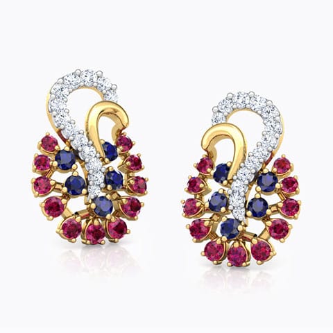 Mishti Vibrant Gemstone Stud Earrings Diamond,Gemstone Earrings 14 Karat Yellow Gold Mishti Vibrant Gemstone Stud Earrings