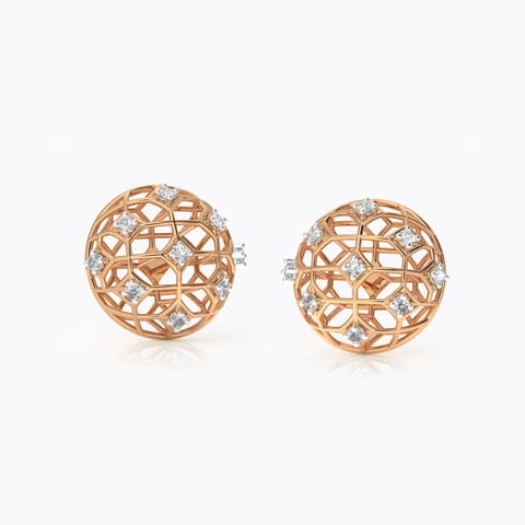 Dome Mesh Diamond Stud Earrings Diamond Earrings 18 Karat Rose Gold Dome Mesh Diamond Stud Earrings