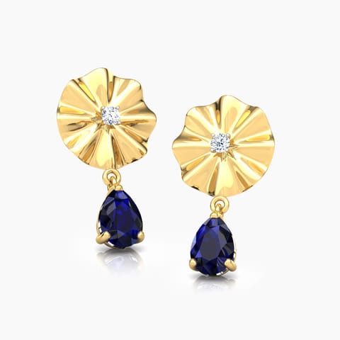Kiara Floret Gemstone Drop Earrings Diamond,Gemstone Earrings 14 Karat Yellow Gold Kiara Floret Gemstone Drop Earrings