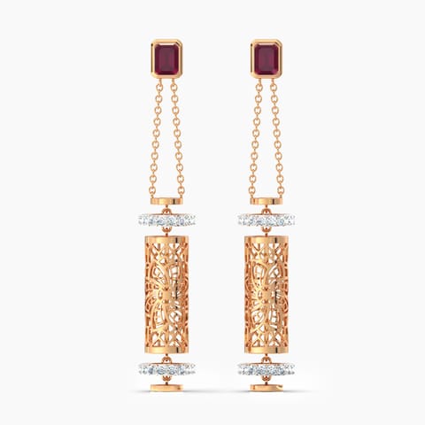 Elongated Cutout Gemstone Drop Earrings Diamond,Gemstone Earrings 18 Karat Rose Gold Elongated Cutout Gemstone Drop Earrings