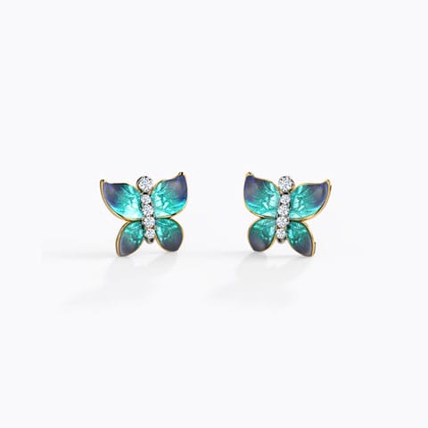 Hover Butterfly Diamond Stud Earrings Diamond Earrings 18 Karat Yellow Gold Hover Butterfly Diamond Stud Earrings