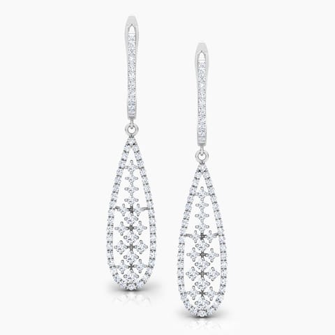 Pear Lattice Diamond Drop Earrings Diamond Earrings 14 Karat White Gold Pear Lattice Diamond Drop Earrings