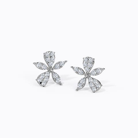 Asymmetric Bloom Diamond Stud Earrings Diamond Earrings 18 Karat White Gold Asymmetric Bloom Diamond Stud Earrings
