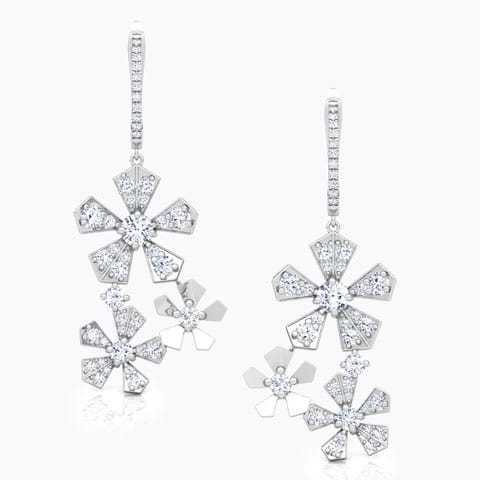 Bloom Cluster Diamond Drop Earrings Diamond Earrings 14 Karat White Gold Bloom Cluster Diamond Drop Earrings