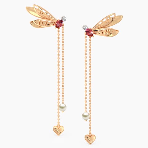 Glide Dragonfly Gemstone Drop Earrings Diamond,Gemstone Earrings 14 Karat Rose Gold Glide Dragonfly Gemstone Drop Earrings