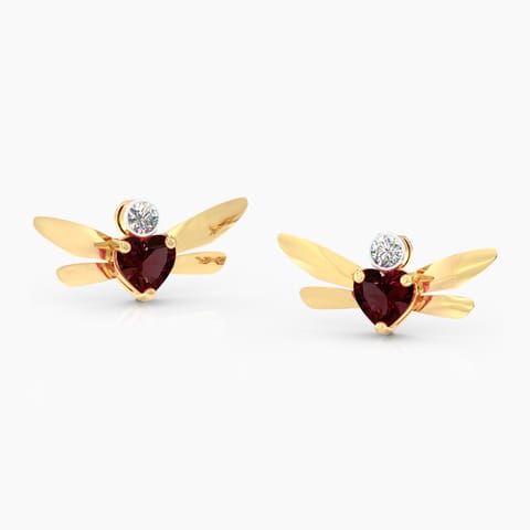 Hover Dragonfly Gemstone Stud Earrings Diamond,Gemstone Earrings 14 Karat Yellow Gold Hover Dragonfly Gemstone Stud Earrings