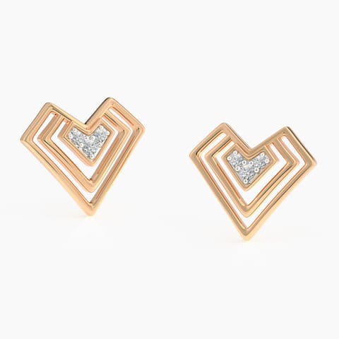 Edgy Heart Diamond Stud Earrings Diamond Earrings 14 Karat Rose Gold Edgy Heart Diamond Stud Earrings