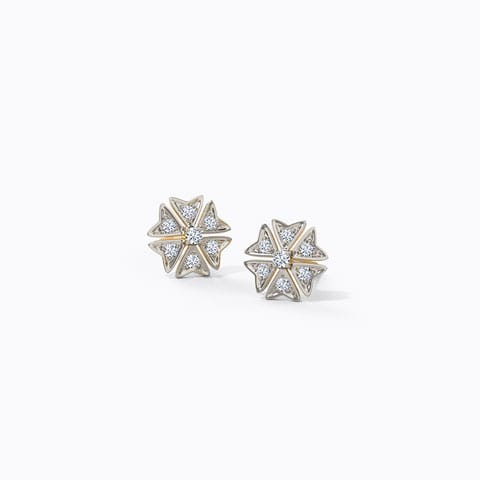 Ornate Floral Diamond Stud Earrings Diamond Earrings 14 Karat Yellow Gold Ornate Floral Diamond Stud Earrings
