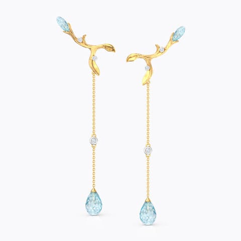 Branched Dewdrops Gemstone Drop Earrings Diamond,Gemstone Earrings 14 Karat Yellow Gold Branched Dewdrops Gemstone Drop Earrings