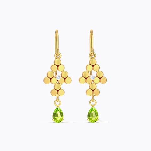 Hex Gemstone Drop Earrings Diamond,Gemstone Earrings 18 Karat Yellow Gold Hex Gemstone Drop Earrings
