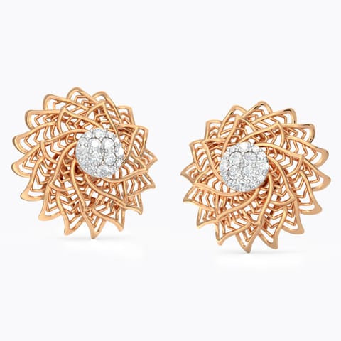 Aloe Fractal Diamond Stud Earrings Diamond Earrings 18 Karat Rose Gold Aloe Fractal Diamond Stud Earrings