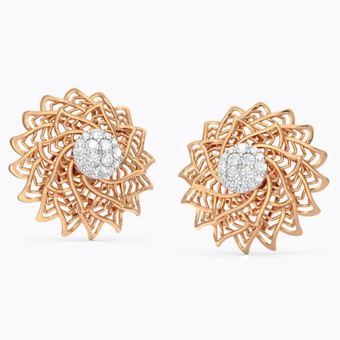 Aloe Fractal Diamond Stud Earrings Diamond Earrings 18 Karat Rose Gold Aloe Fractal Diamond Stud Earrings