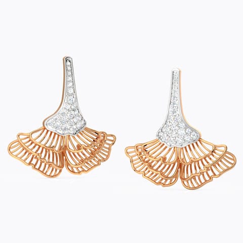 Ginko Leaf Diamond Drop Earrings Diamond Earrings 18 Karat Rose Gold Ginko Leaf Diamond Drop Earrings