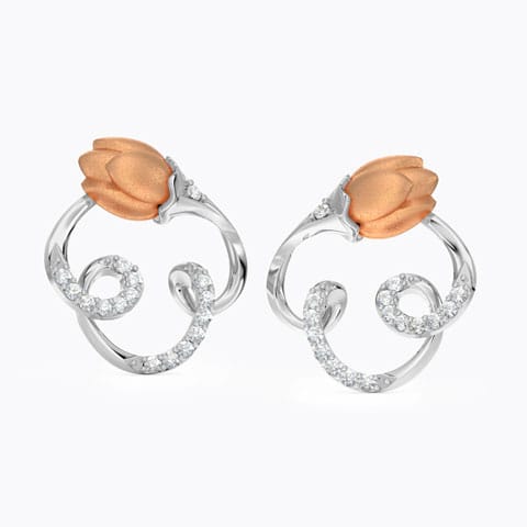 Sway Tulip Diamond Stud Earrings Diamond Earrings 14 Karat Two Tone Gold Sway Tulip Diamond Stud Earrings