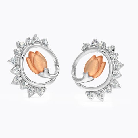 Gleam Tulip Diamond Stud Earrings Diamond Earrings 14 Karat Two Tone Gold Gleam Tulip Diamond Stud Earrings