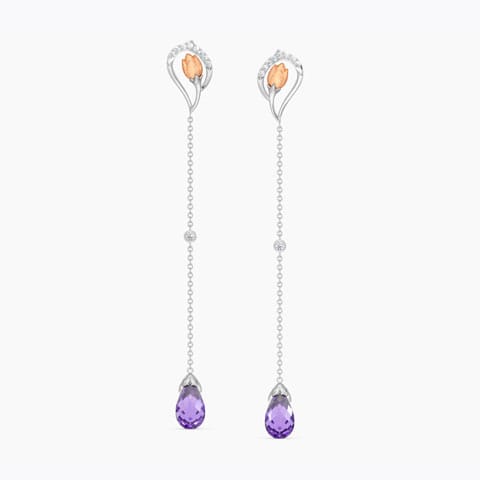 Sleek TulipGemstone Drop Earrings Diamond,Gemstone Earrings 14 Karat Two Tone Gold Sleek TulipGemstone Drop Earrings