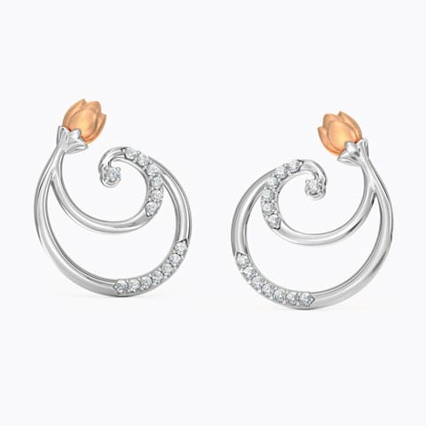 Swirl Tulip Diamond Stud Earrings Diamond Earrings 14 Karat Two Tone Gold Swirl Tulip Diamond Stud Earrings