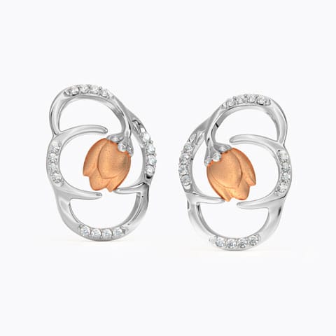 Enclosed Tulip Diamond Stud Earrings Diamond Earrings 14 Karat Two Tone Gold Enclosed Tulip Diamond Stud Earrings